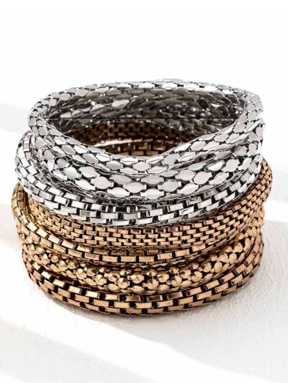 New Free People Metallic Mesh Stretch Bangle Bracelet Set - Picture 2 of 12